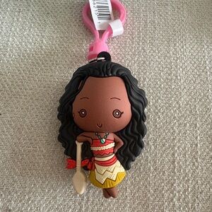 Disney Moana Rubber Key & Card Holder Charm - Black Hair, Brown Skin, Pink Clip